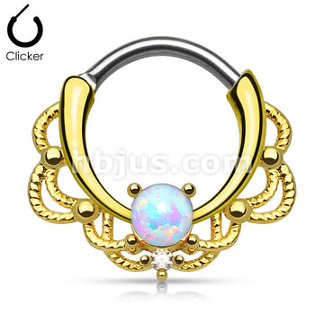 316L Surgical Steel Lacey Single Opal Set 14Kt. Gold Plated 316L... - Image 3