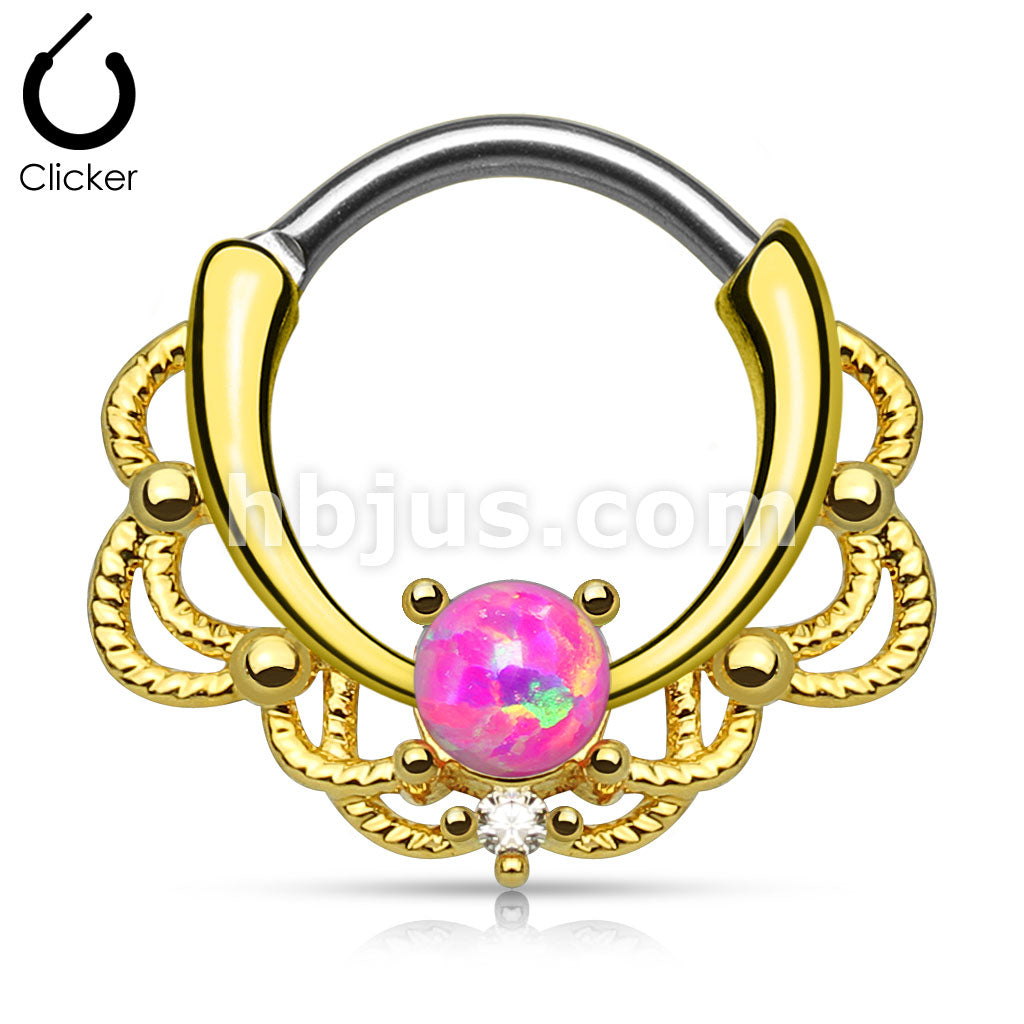 316L Surgical Steel Lacey Single Opal Set 14Kt. Gold Plated 316L... - Image 4