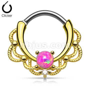 316L Surgical Steel Lacey Single Opal Set 14Kt. Gold Plated 316L... - Image 4