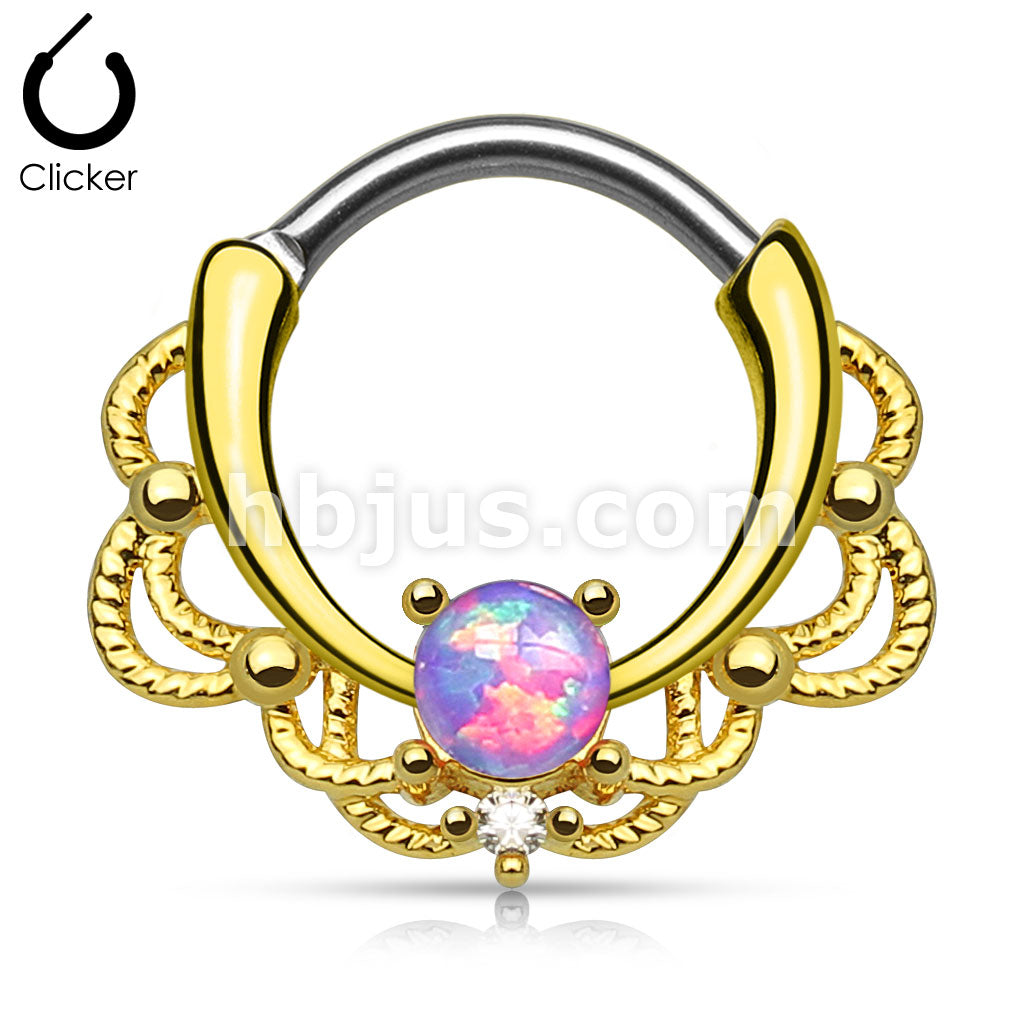 316L Surgical Steel Lacey Single Opal Set 14Kt. Gold Plated 316L... - Image 5