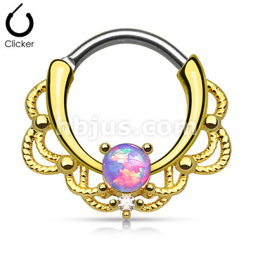 316L Surgical Steel Lacey Single Opal Set 14Kt. Gold Plated 316L... - Image 5