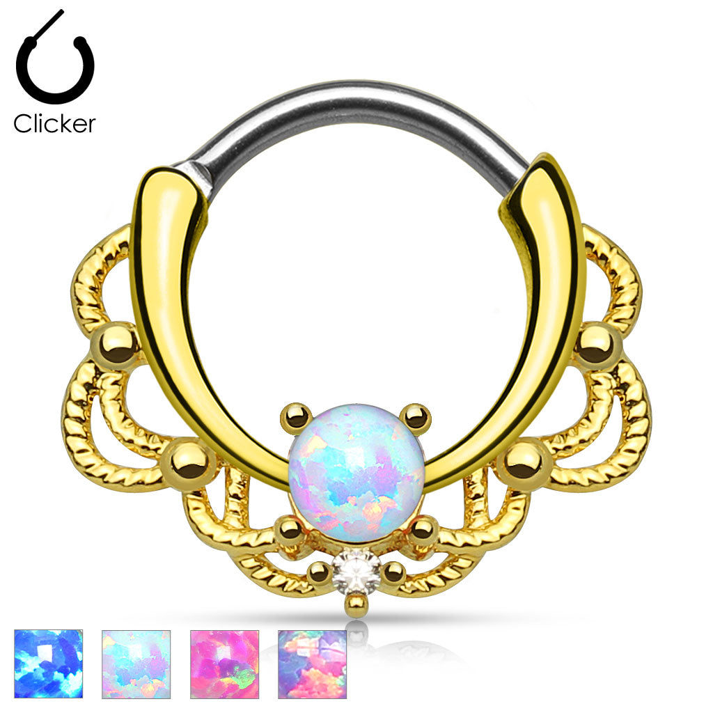 316L Surgical Steel Lacey Single Opal Set 14Kt. Gold Plated 316L...