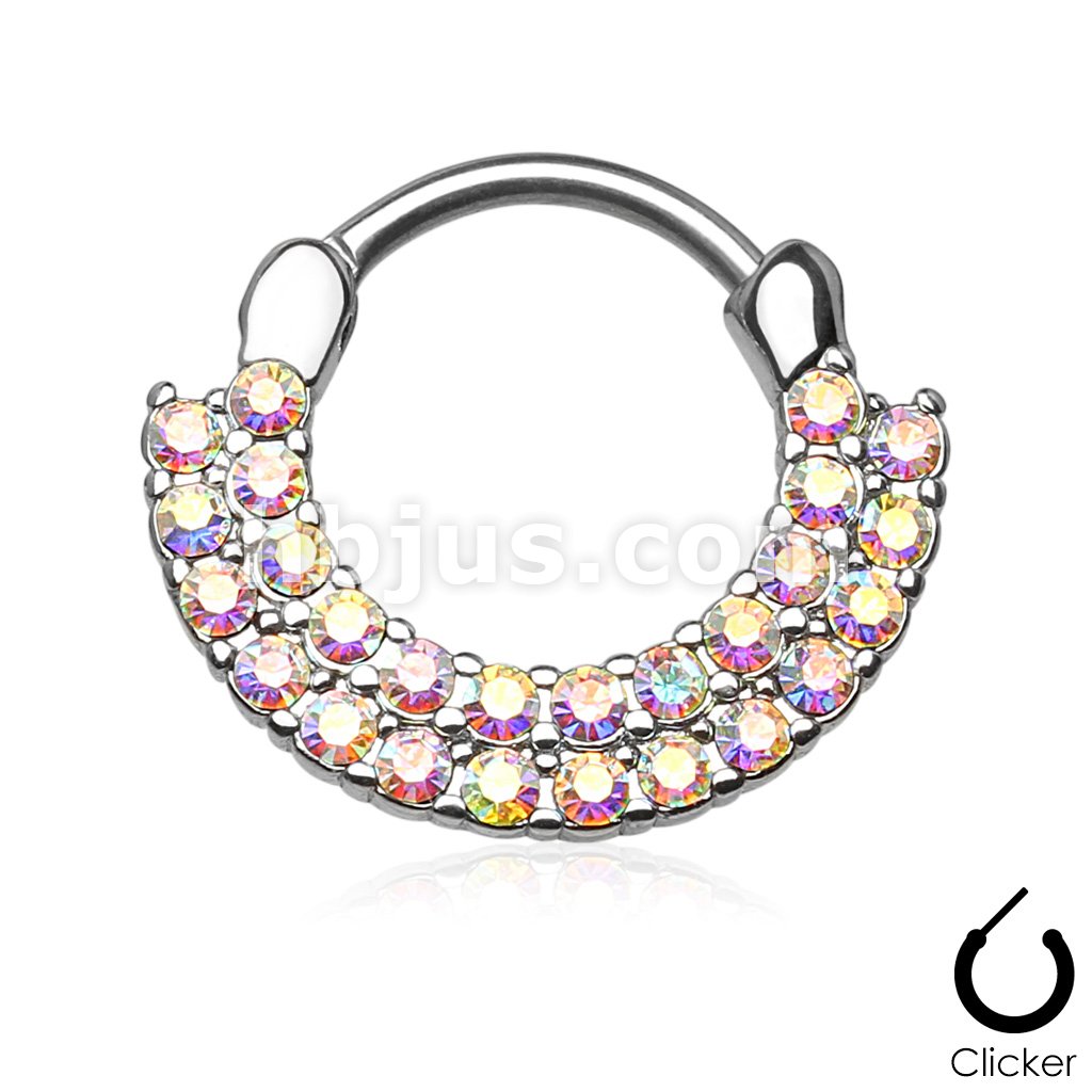 316L Surgical Steel Double Lined CZ Set Fan Round Top 316L Surgical... - Image 2