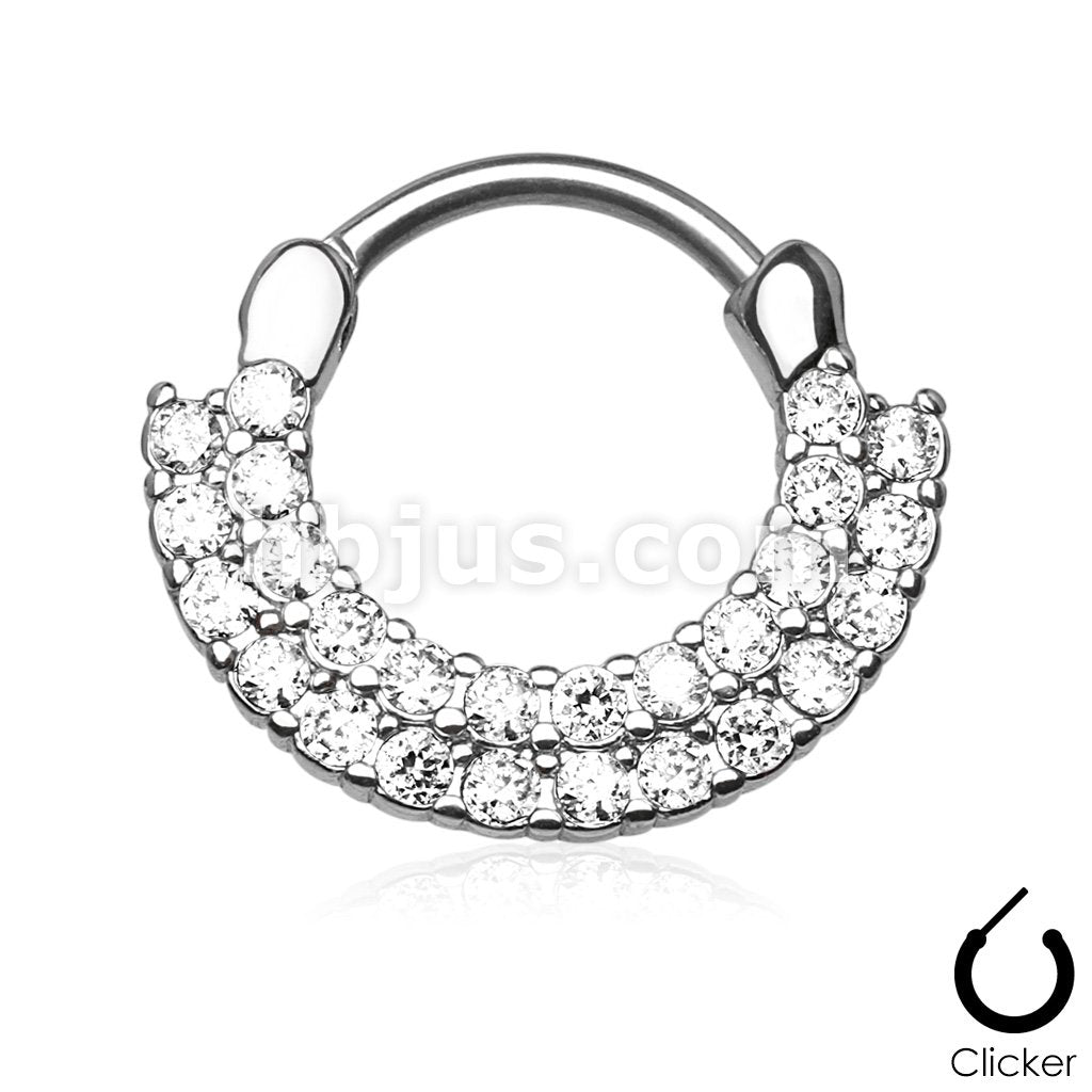 316L Surgical Steel Double Lined CZ Set Fan Round Top 316L Surgical... - Image 3