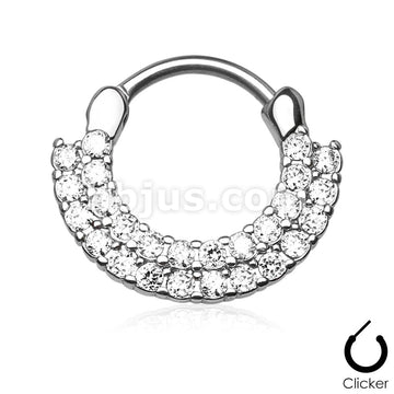 316L Surgical Steel Double Lined CZ Set Fan Round Top 316L Surgical... - Image 3