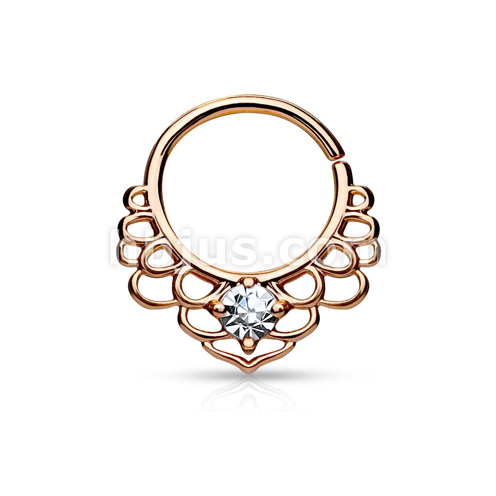 CZ Centered Lotus Filigree All Brass Bendable Septum/Cartilage Rings - Image 2