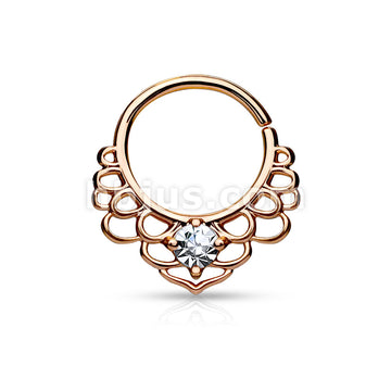 CZ Centered Lotus Filigree All Brass Bendable Septum/Cartilage Rings - Image 2
