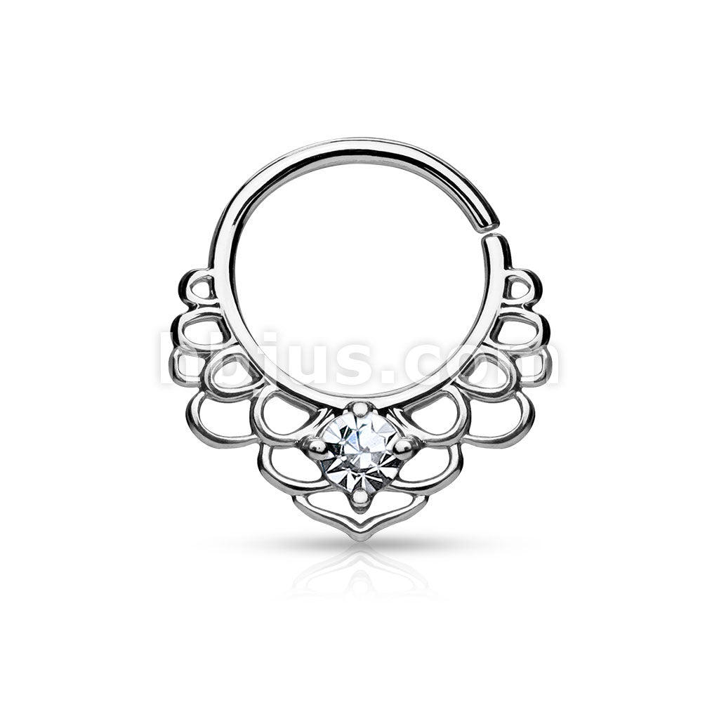 CZ Centered Lotus Filigree All Brass Bendable Septum/Cartilage Rings - Image 3