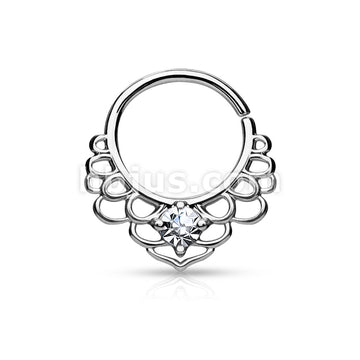CZ Centered Lotus Filigree All Brass Bendable Septum/Cartilage Rings - Image 3