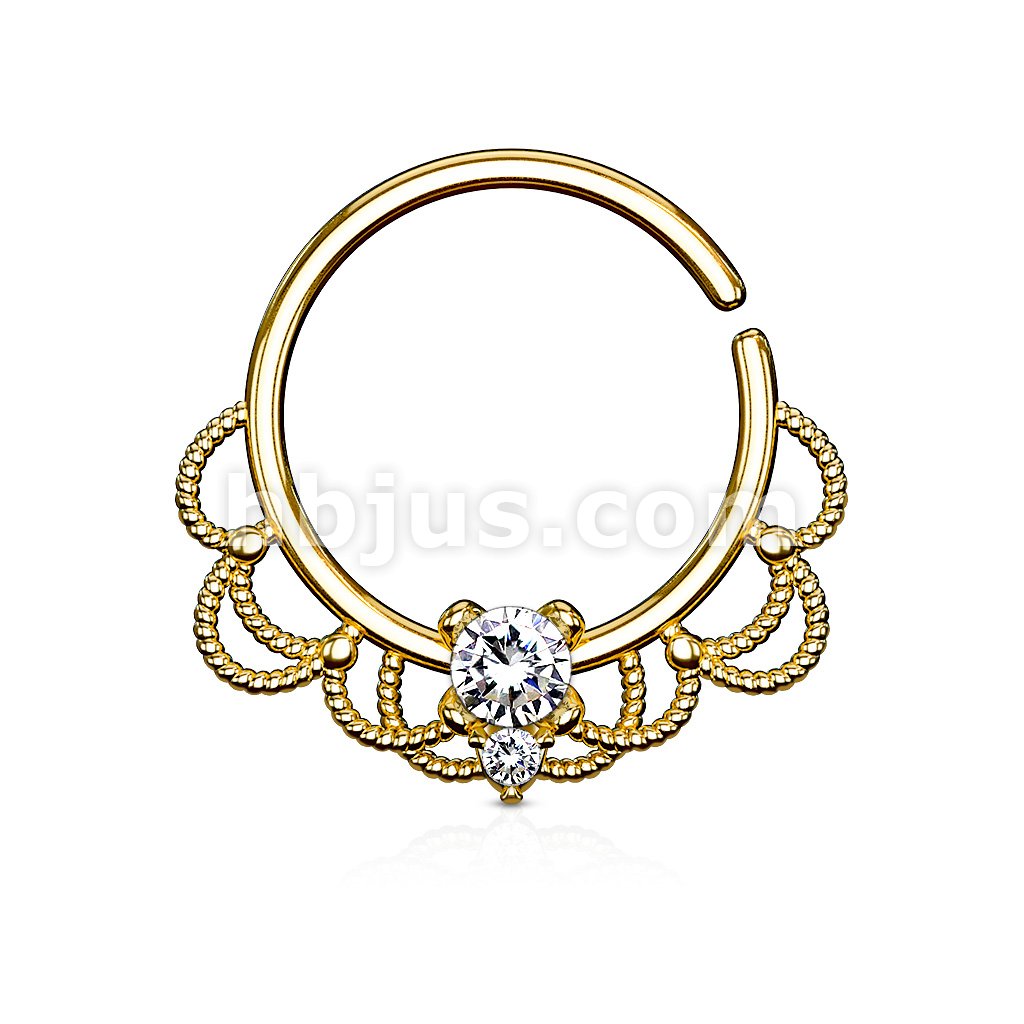 Brass CZ Set Centered Filigree Bendable Hoop Rings for Nose Septum,... - Image 2