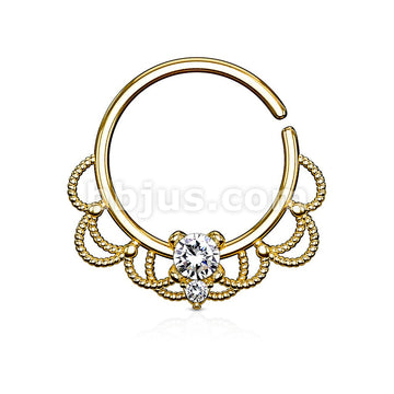 Brass CZ Set Centered Filigree Bendable Hoop Rings for Nose Septum,... - Image 2