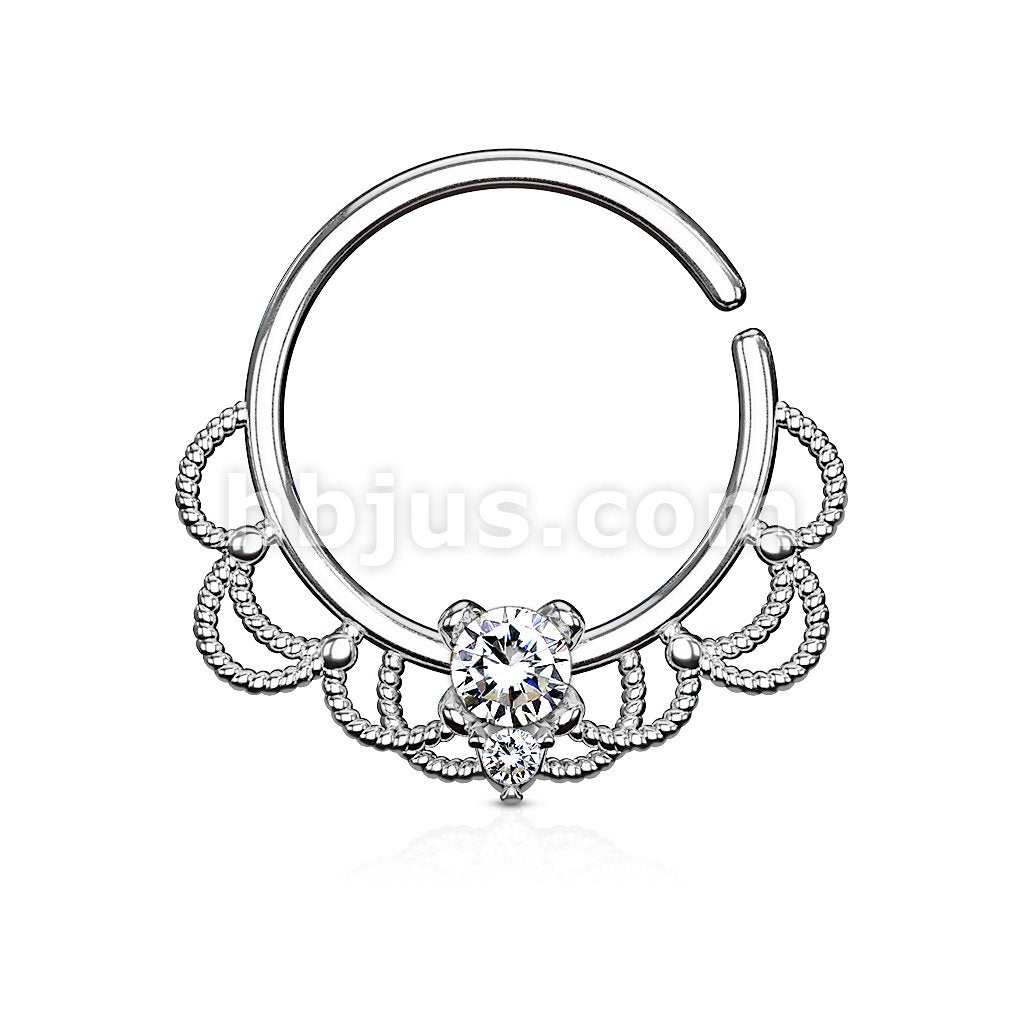 Brass CZ Set Centered Filigree Bendable Hoop Rings for Nose Septum,... - Image 3
