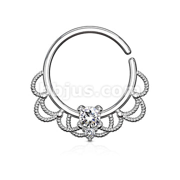 Brass CZ Set Centered Filigree Bendable Hoop Rings for Nose Septum,... - Image 3