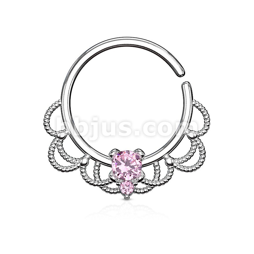 Brass CZ Set Centered Filigree Bendable Hoop Rings for Nose Septum,... - Image 4