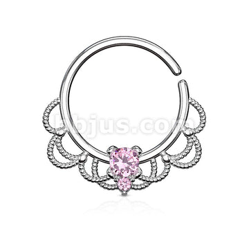 Brass CZ Set Centered Filigree Bendable Hoop Rings for Nose Septum,... - Image 4