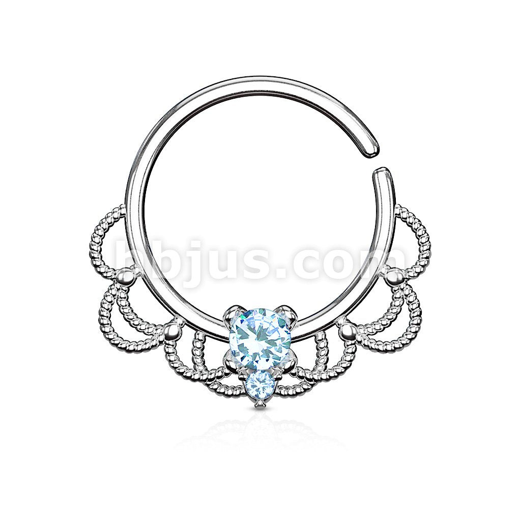 Brass CZ Set Centered Filigree Bendable Hoop Rings for Nose Septum,... - Image 5