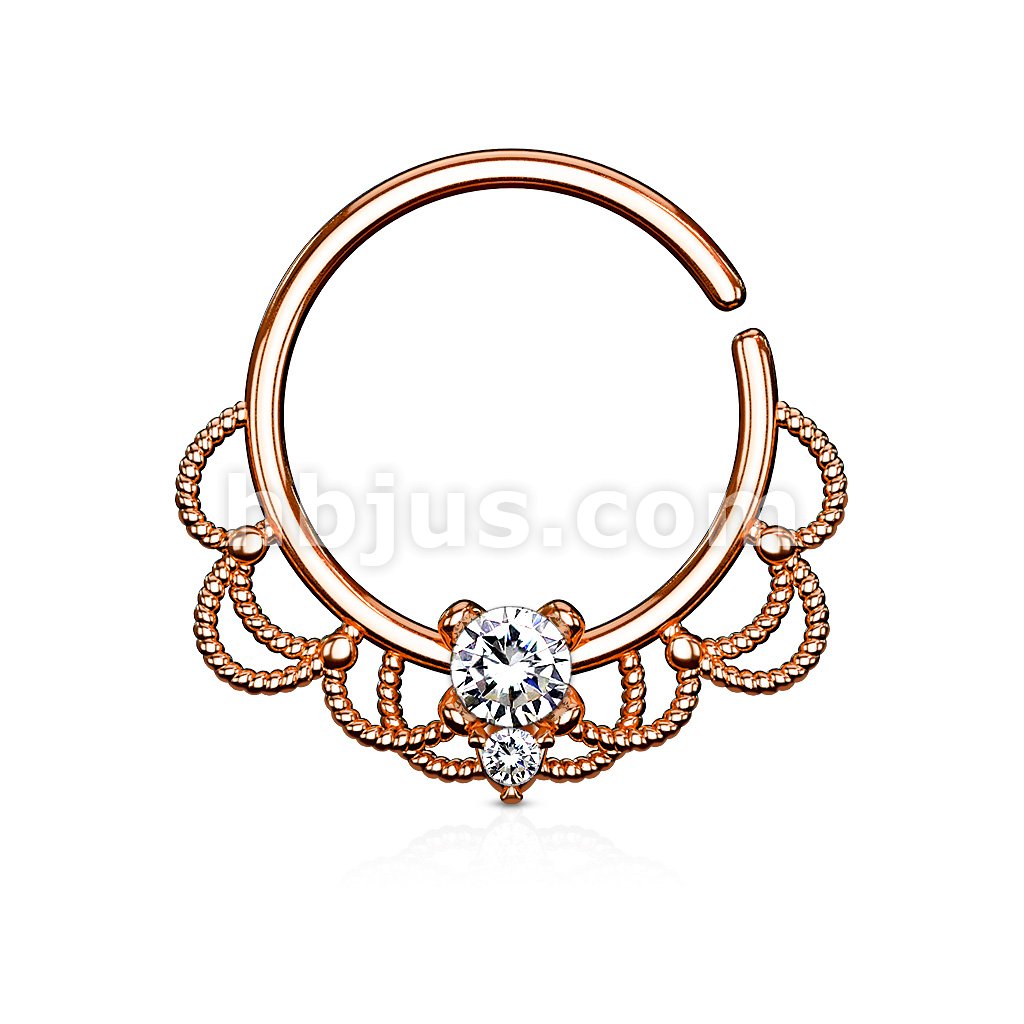 Brass CZ Set Centered Filigree Bendable Hoop Rings for Nose Septum,... - Image 6