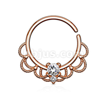 Brass CZ Set Centered Filigree Bendable Hoop Rings for Nose Septum,... - Image 6
