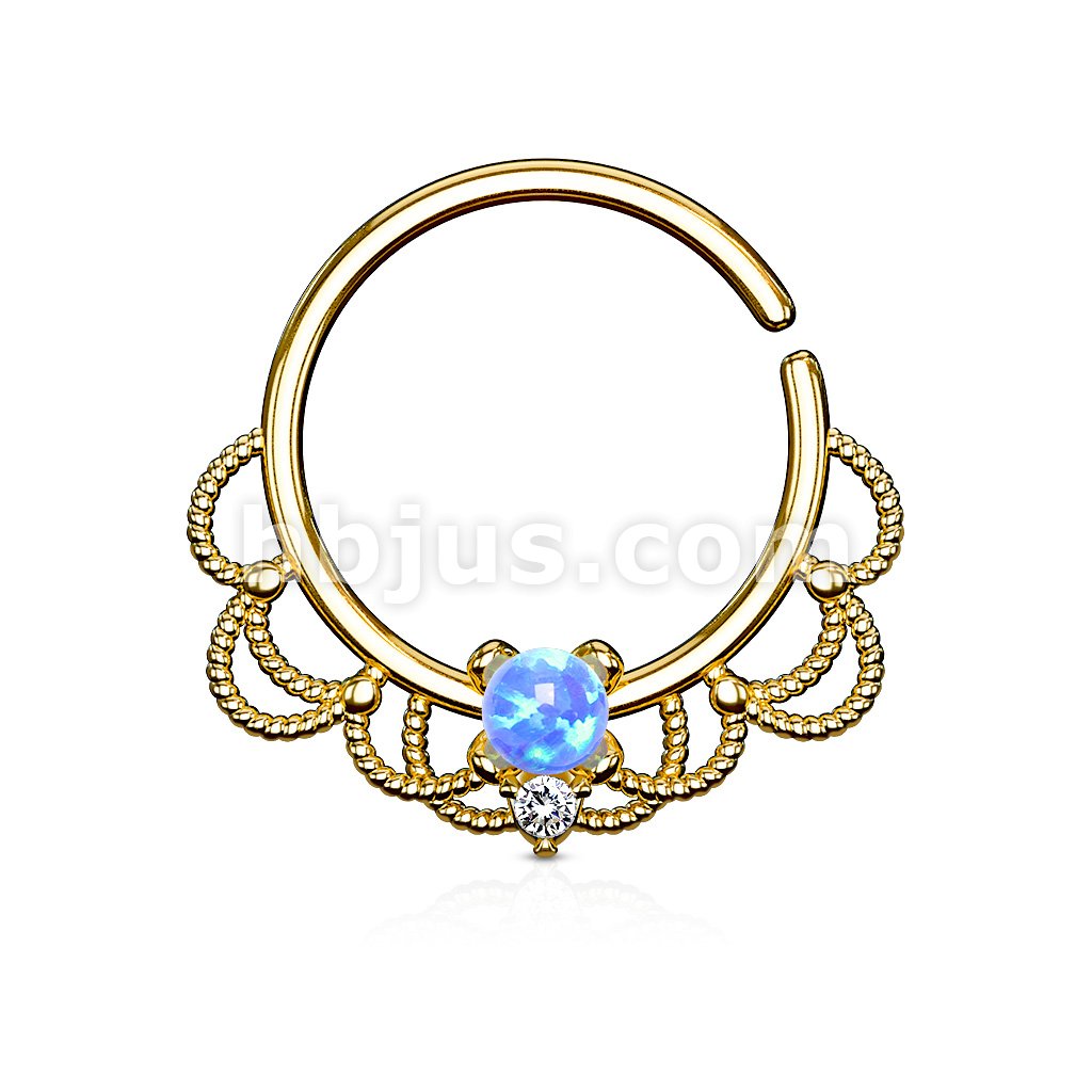 Brass Opal Set Centered Filigree Bendable Hoop Rings for Nose Septum,... - Image 2