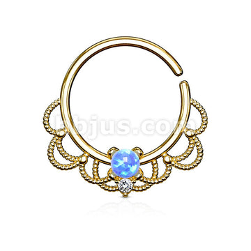 Brass Opal Set Centered Filigree Bendable Hoop Rings for Nose Septum,... - Image 2