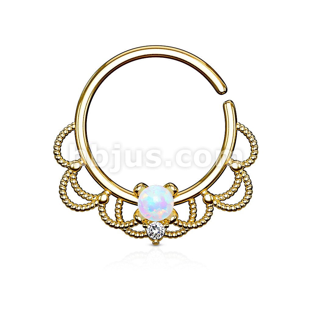 Brass Opal Set Centered Filigree Bendable Hoop Rings for Nose Septum,... - Image 3