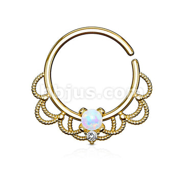 Brass Opal Set Centered Filigree Bendable Hoop Rings for Nose Septum,... - Image 3