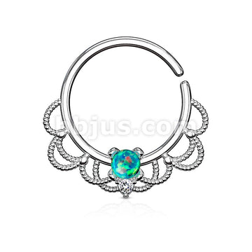 Brass Opal Set Centered Filigree Bendable Hoop Rings for Nose Septum,... - Image 4