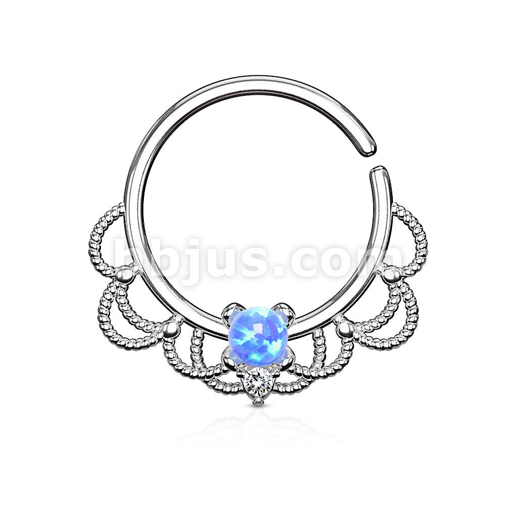 Brass Opal Set Centered Filigree Bendable Hoop Rings for Nose Septum,... - Image 5