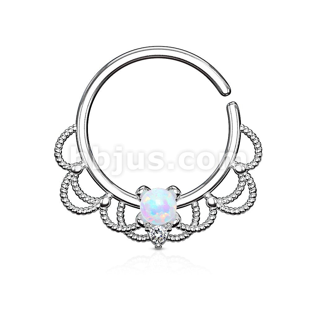 Brass Opal Set Centered Filigree Bendable Hoop Rings for Nose Septum,... - Image 6