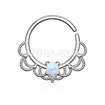 Brass Opal Set Centered Filigree Bendable Hoop Rings for Nose Septum,... - Image 6