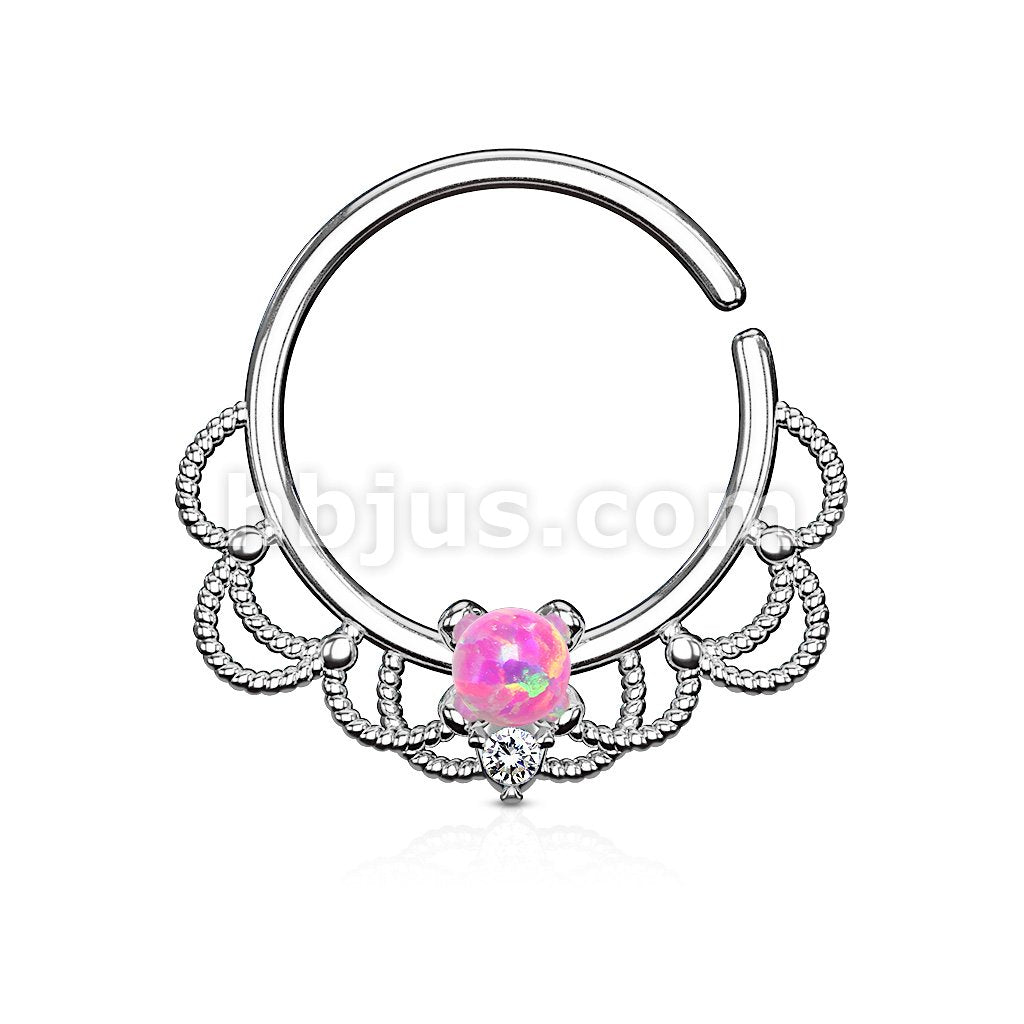Brass Opal Set Centered Filigree Bendable Hoop Rings for Nose Septum,... - Image 7
