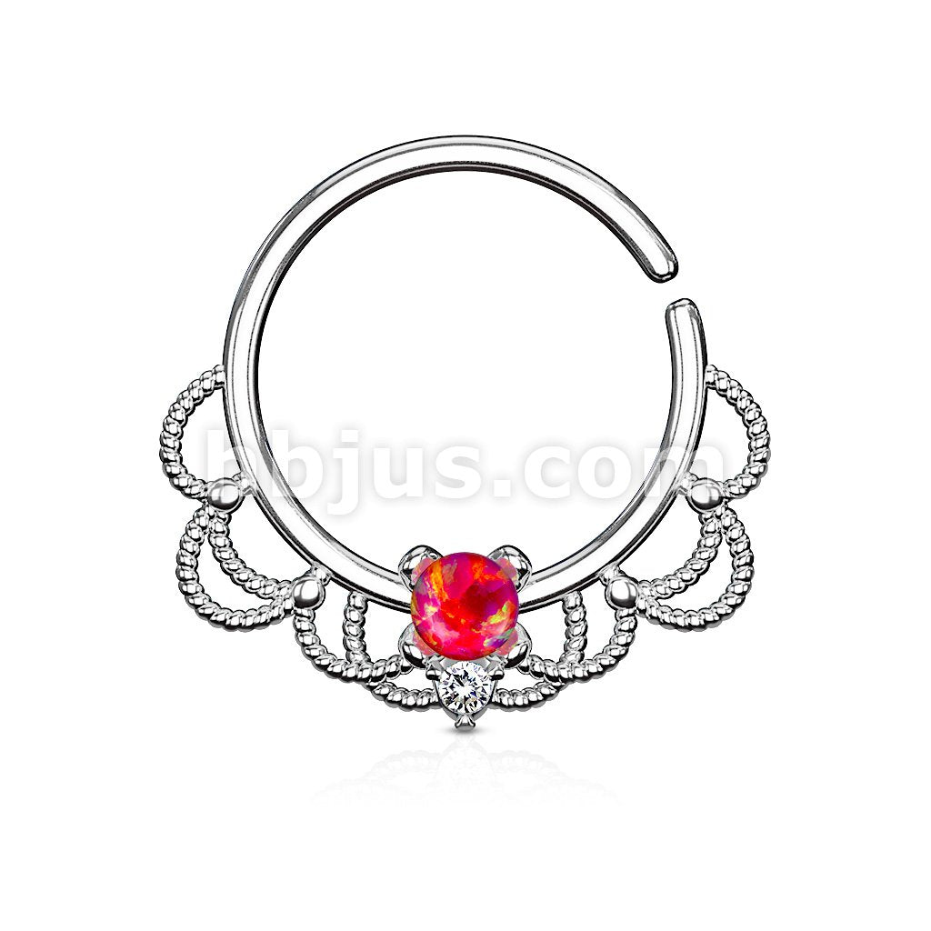 Brass Opal Set Centered Filigree Bendable Hoop Rings for Nose Septum,... - Image 8