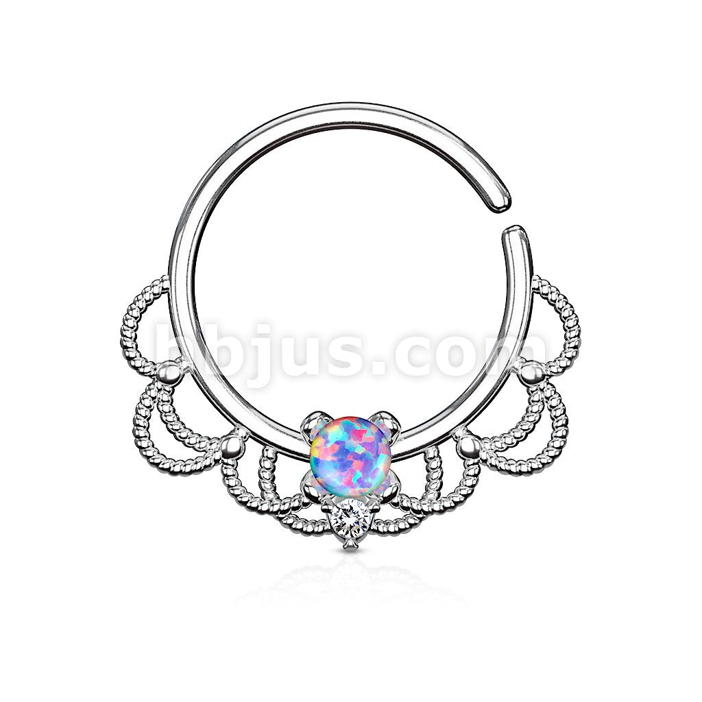 Brass Opal Set Centered Filigree Bendable Hoop Rings for Nose Septum,... - Image 9