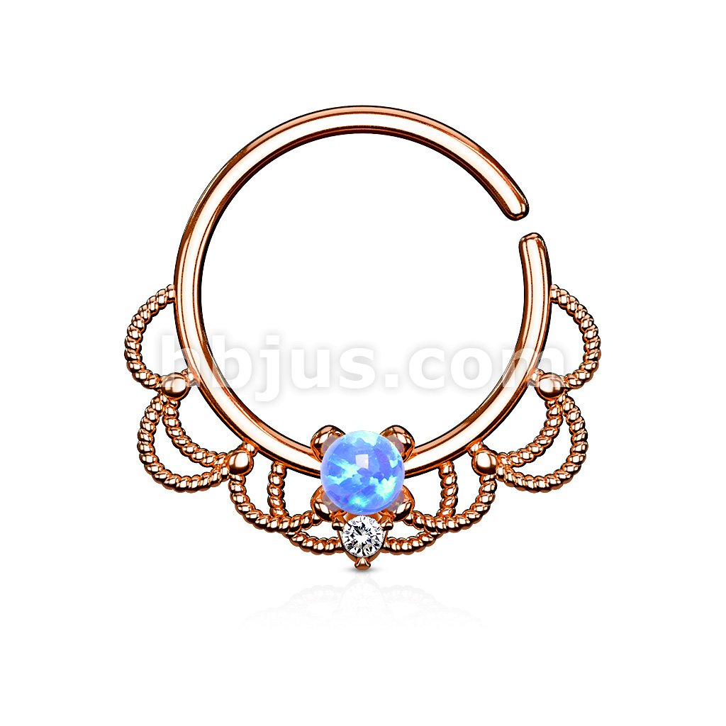 Brass Opal Set Centered Filigree Bendable Hoop Rings for Nose Septum,... - Image 10