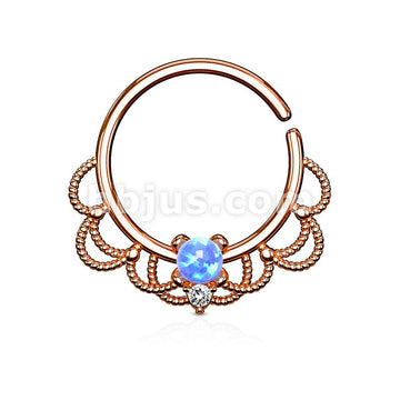 Brass Opal Set Centered Filigree Bendable Hoop Rings for Nose Septum,... - Image 10