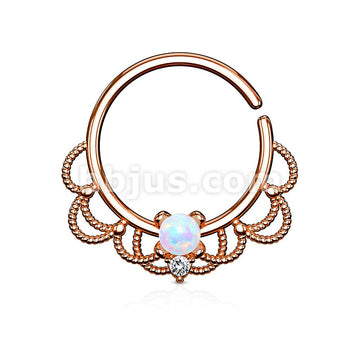 Brass Opal Set Centered Filigree Bendable Hoop Rings for Nose Septum,... - Image 11