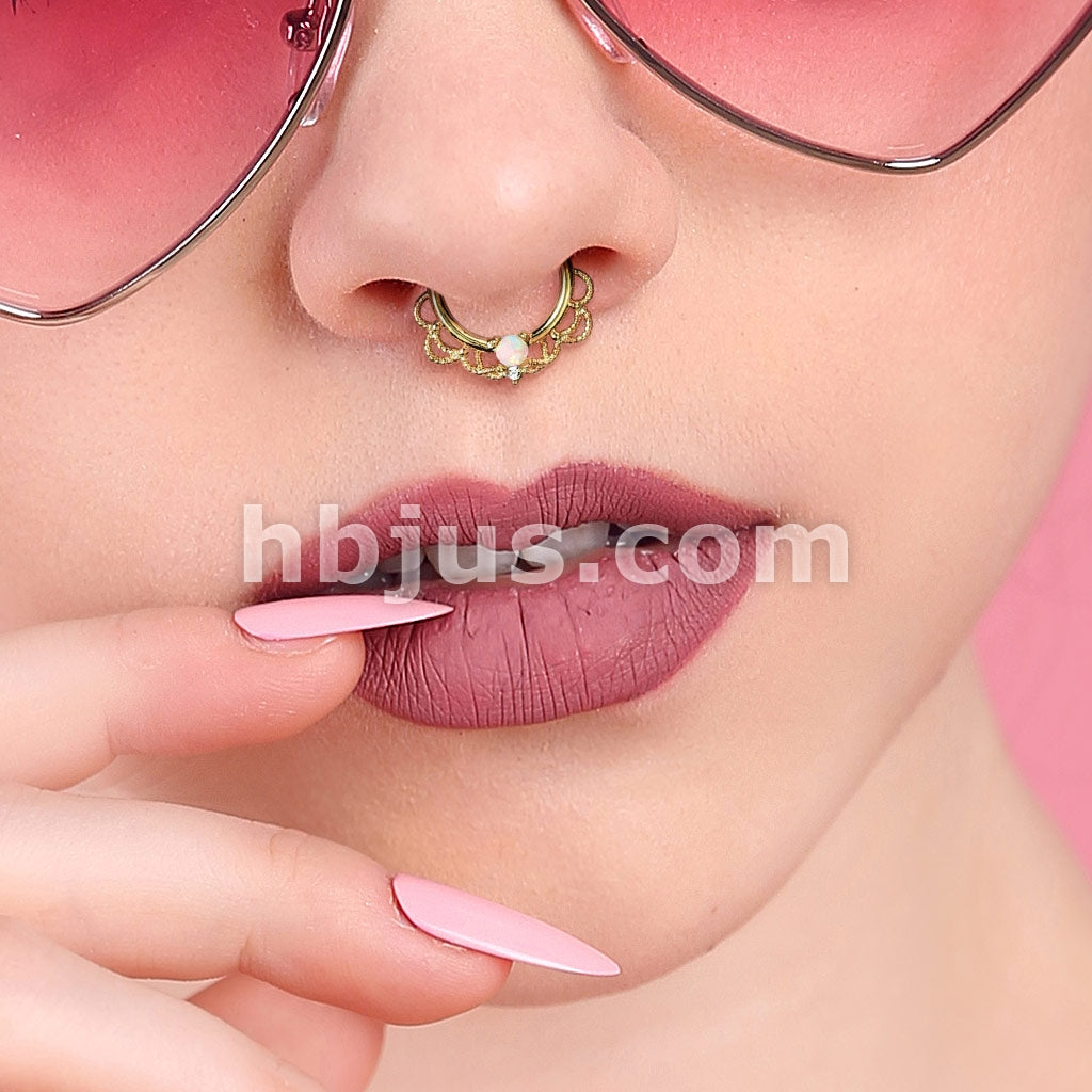 Brass Opal Set Centered Filigree Bendable Hoop Rings for Nose Septum,... - Image 12