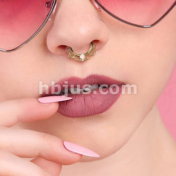 Brass Opal Set Centered Filigree Bendable Hoop Rings for Nose Septum,... - Image 12