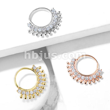 CZ Lined Fan Bendable Hoop Rings for Septum, Ear Cartilage, Daith, and More