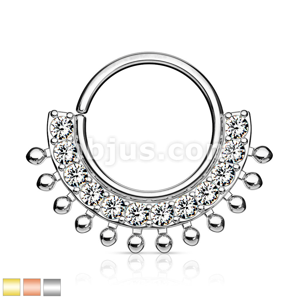 CZ Lined Fan Bendable Hoop Rings for Septum, Ear Cartilage, Daith, and More - Image 2