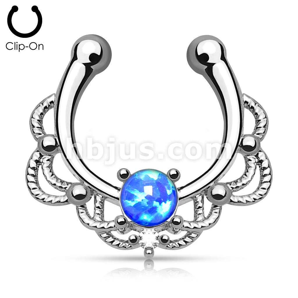 Brass Non Piercing Single Opal Rope Septum Hanger - Image 2