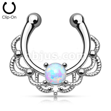 Brass Non Piercing Single Opal Rope Septum Hanger - Image 3