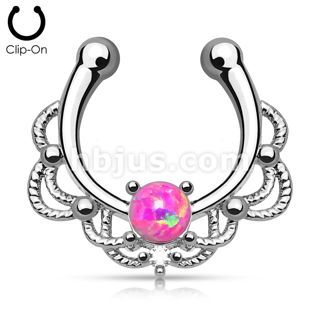 Brass Non Piercing Single Opal Rope Septum Hanger - Image 4