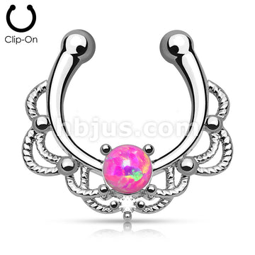 Brass Non Piercing Single Opal Rope Septum Hanger - Image 4