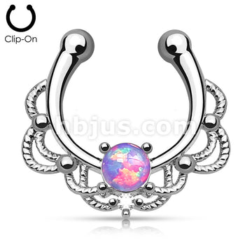 Brass Non Piercing Single Opal Rope Septum Hanger - Image 5