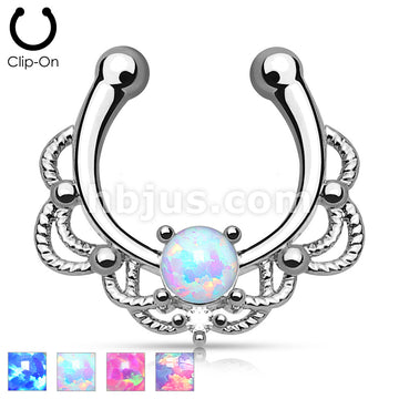 Brass Non Piercing Single Opal Rope Septum Hanger