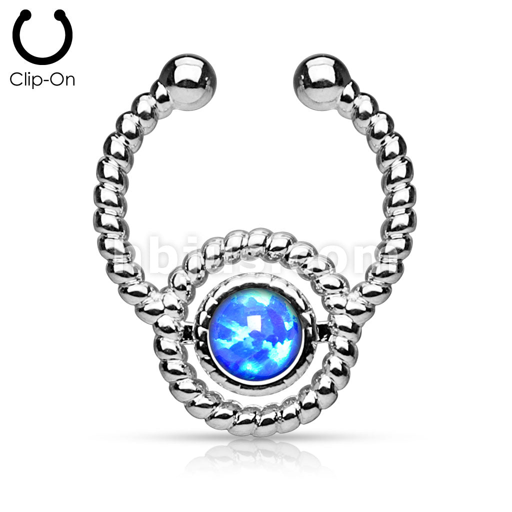 Roped Circle with Single Opal Non-Piercing Septum Hanger - Image 2