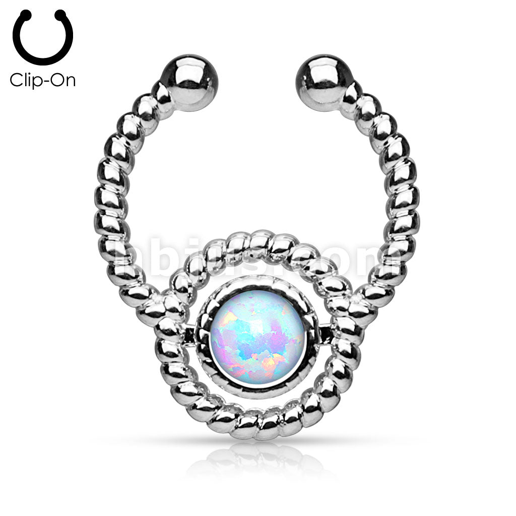 Roped Circle with Single Opal Non-Piercing Septum Hanger - Image 3