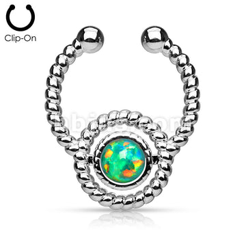Roped Circle with Single Opal Non-Piercing Septum Hanger - Image 4
