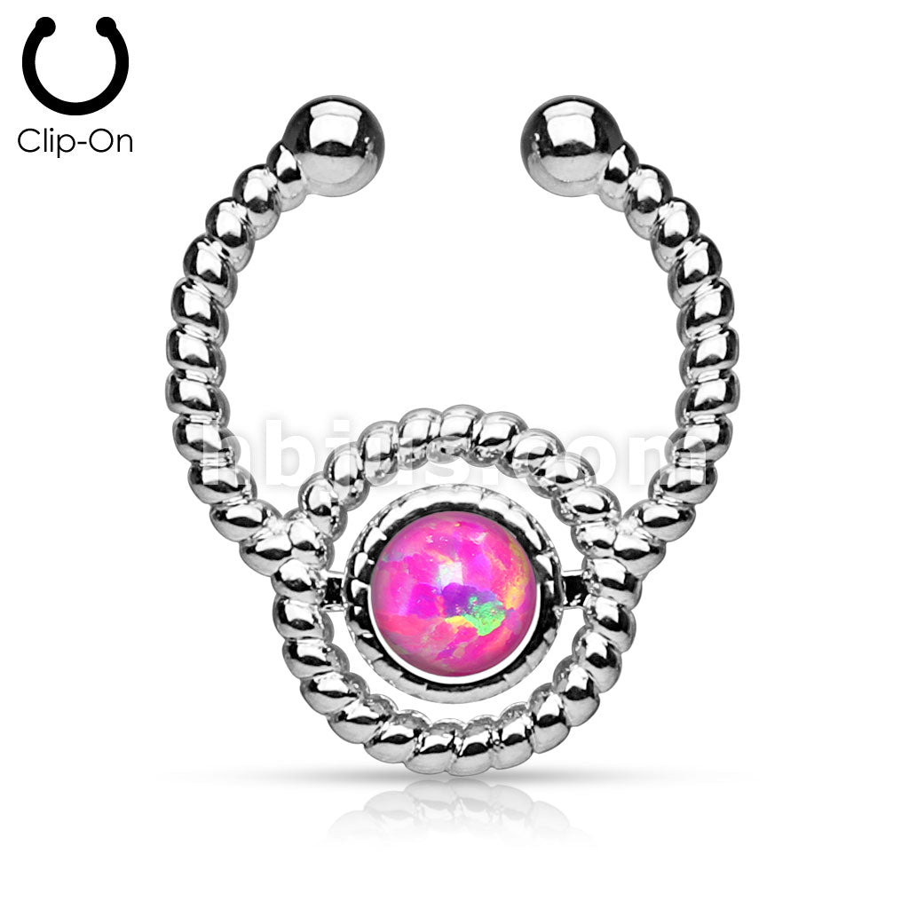 Roped Circle with Single Opal Non-Piercing Septum Hanger - Image 5